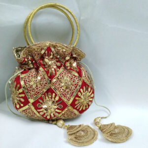 latest Bridal potli pouch purse clutch bag with round metal handle