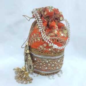 Premium Bridal Potli Gol Bag with beads work and Pearl Handle