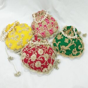 Embroidered Potli Pouch with Pearl Handle